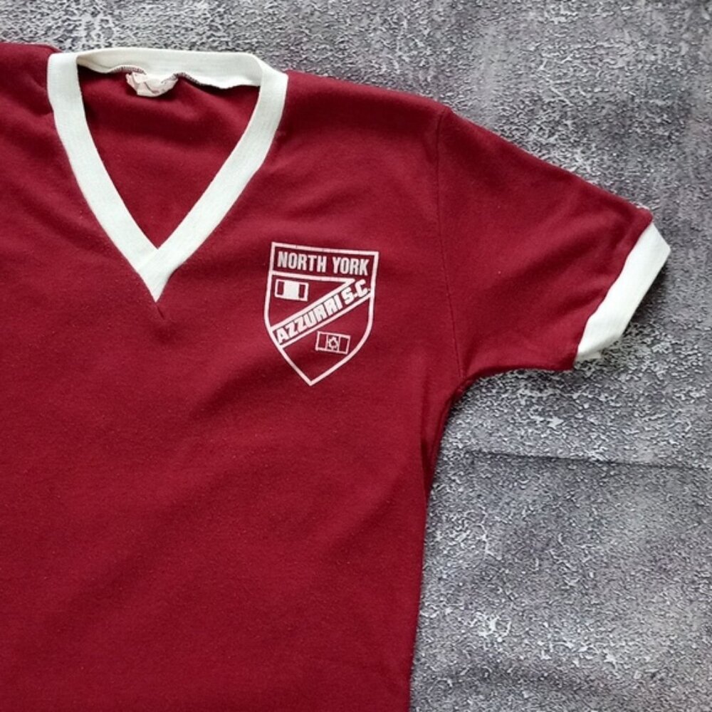 Vintage Burgundy and White V‑neck Short Sleeve Tee